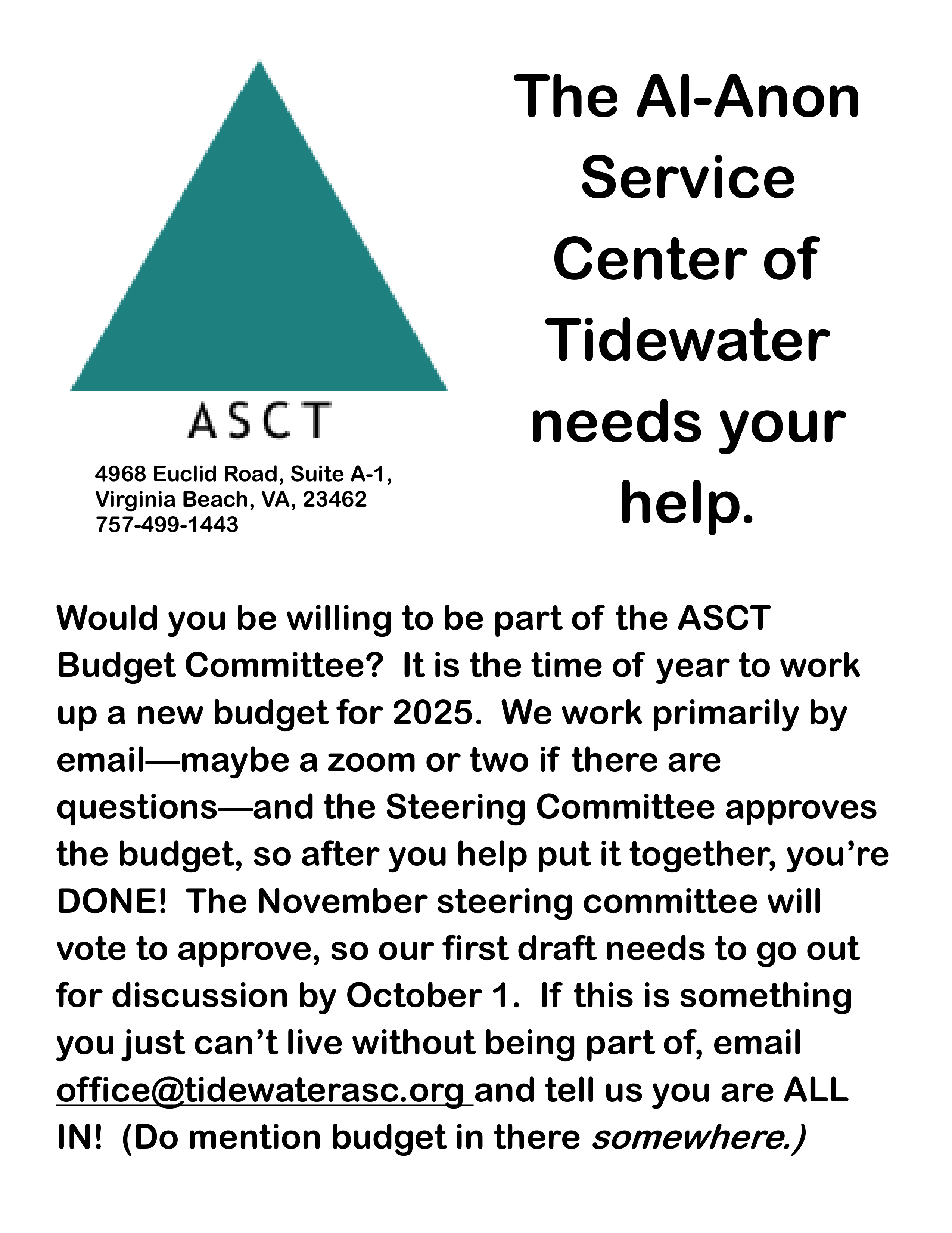 Would you be willing to be part of the ASCT Budget Committee?