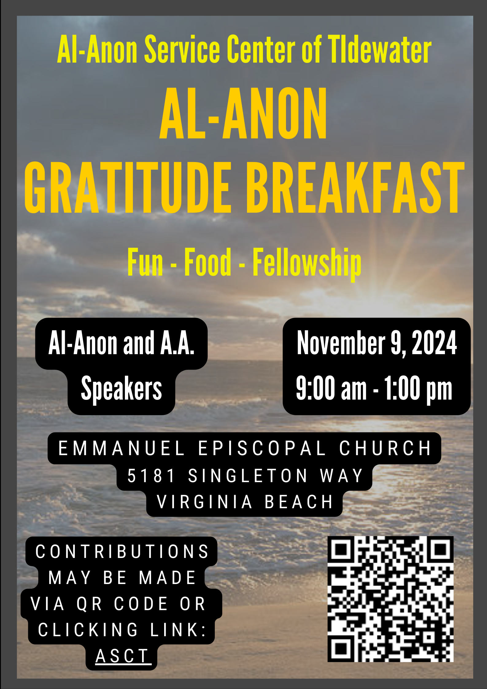 Al-Anon Gratitude Breakfast, November 9, 2024 at Emmanuel Episcopal Church at 9:00 am