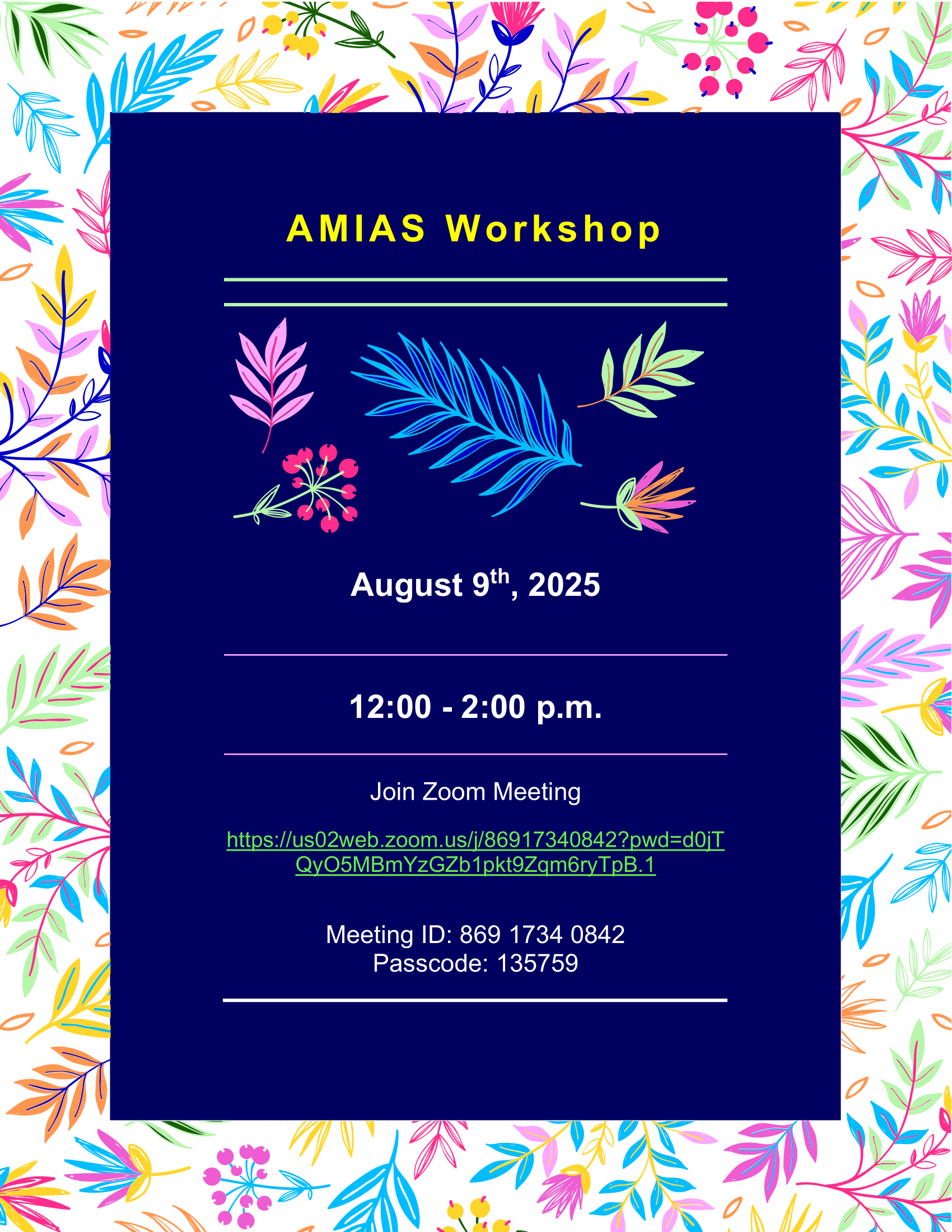 AMIAS Workshop Flyer August 9, 2025 on Zoom