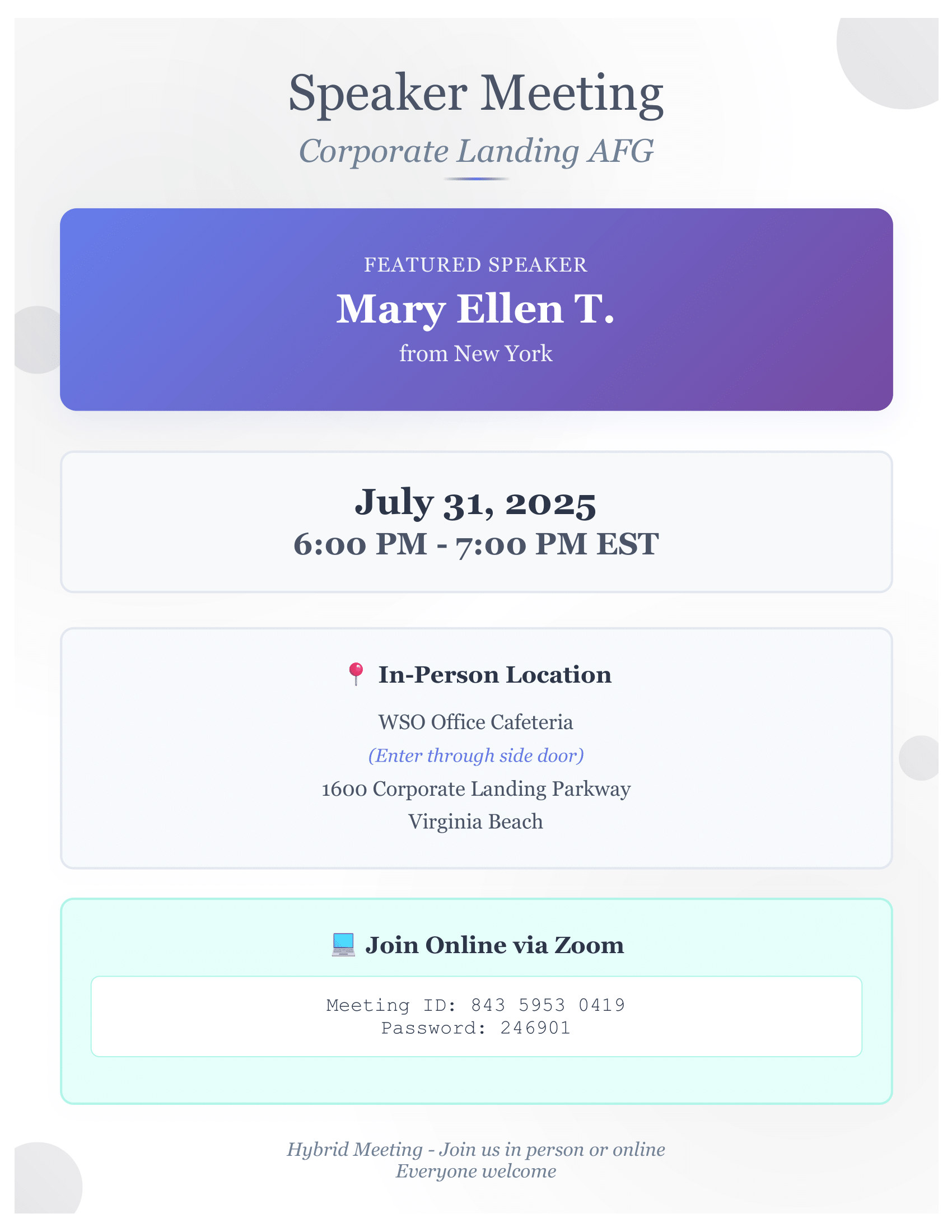 Corporate Landing AFG Speaker Meeting July 2025