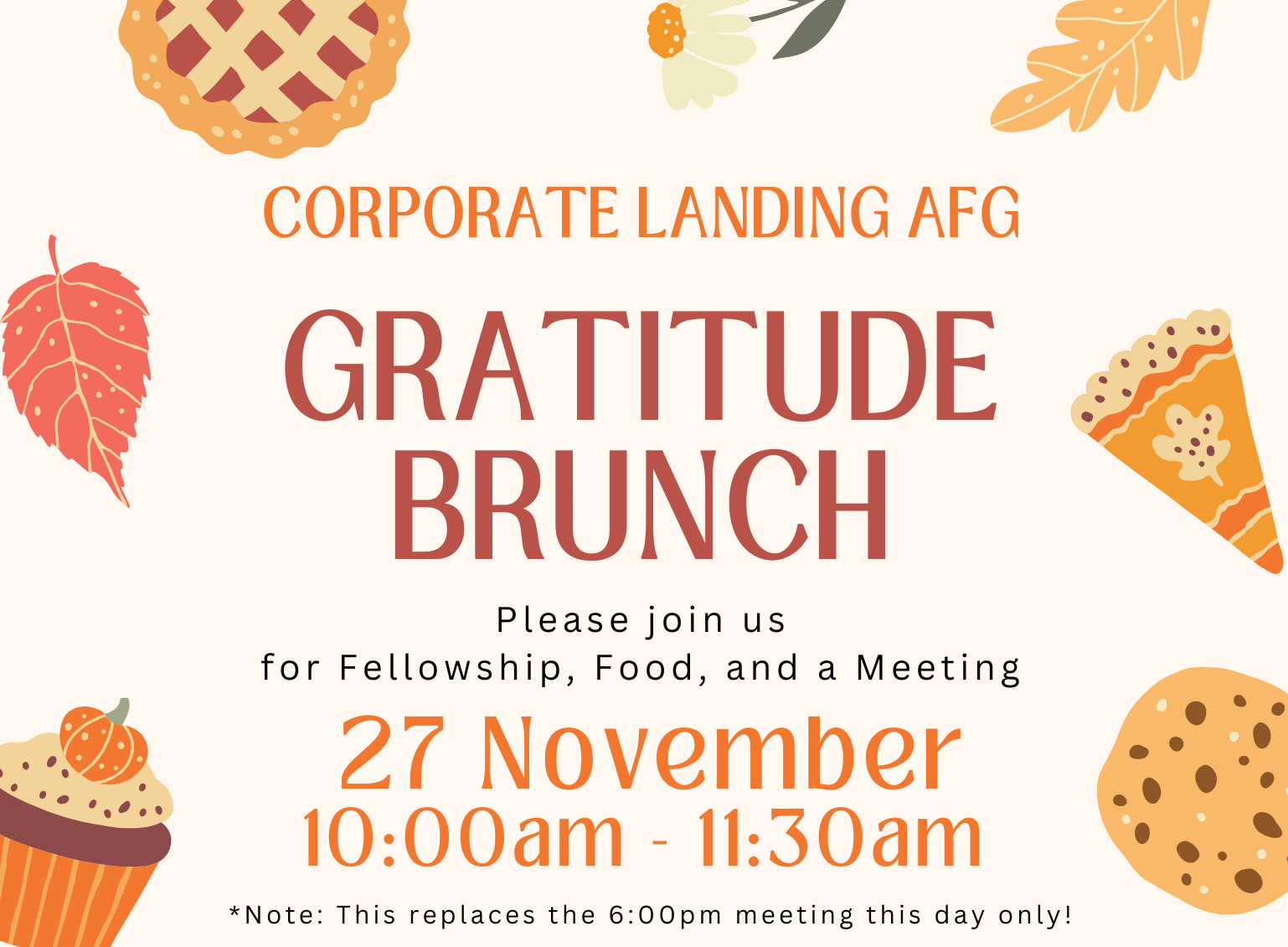 Autumn-themed illustration with pie, leaves, and baked goods