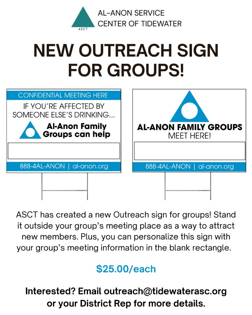 ASCT Outreach yard sign for Al-Anon groups